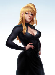 absurdres black_dress blonde_hair blue_eyes dress highres kolin realistic standing street_fighter tagme