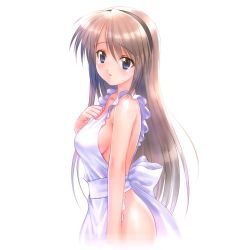 Rule 34 | 00s, apron, breasts, clannad, goto p, long hair, naked apron, sakagami tomoyo, sideboob, simple background, solo