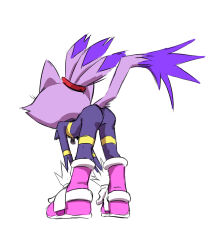 Rule 34 | 1girl, absurdres, adam bryce thomas, animal ears, blaze the cat, cat ears, cat girl, cat tail, from behind, fur-trimmed gloves, fur trim, furry, furry female, gloves, highres, jumpsuit, pink footwear, ponytail, purple fur, simple background, sketch, sonic (series), sonic riders, stretching, tail, third-party source, white background, white gloves, zipper pull tab