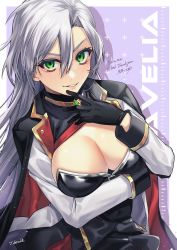 Rule 34 | 1girl, absurdres, black gloves, breasts, cloak, commission, eyebrows hidden by hair, gloves, green eyes, grey hair, hair between eyes, highres, large breasts, long hair, looking at viewer, military, military uniform, open mouth, original, skeb commission, smile, solo, tatsuma daisuke, uniform