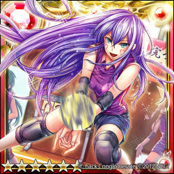Rule 34 | .hack//, 10s, 1girl, 2012, ball, elemia (guilty dragon), facial mark, feet out of frame, full body, green eyes, guilty dragon, knee pads, long hair, motion blur, munaage, playing sports, purple hair, purple shirt, shirt, shorts, sleeveless, sleeveless shirt, solo, star (symbol), tattoo, volleyball, volleyball (object)