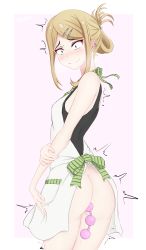 Rule 34 | 1girl, absurdres, anal, anal beads, anal object insertion, apron, dagashi kashi, endou saya, hair ornament, hairclip, highres, long hair, naked apron, object insertion, sex toy, smile