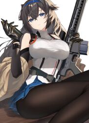 Rule 34 | 1girl, absurdres, ar-10, battle rifle, black pantyhose, blue eyes, breasts, commission, expressionless, girls&#039; frontline, gloves, gun, hair flaps, head tilt, highres, holding, holding gun, holding weapon, iitenkidesune, large breasts, long hair, pantyhose, rifle, skeb commission, sniper rifle, solo, super sass, super sass (girls&#039; frontline), super sass (mod3) (girls&#039; frontline), thick thighs, thighs, very long hair, weapon