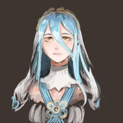 1girl azura_(fire_emblem) blue_hair enwbbs fire_emblem fire_emblem_fates hair_between_eyes headdress highres light_blue_hair long_hair nintendo portrait solo veil yellow_eyes