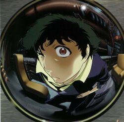 Rule 34 | 1boy, chair, closed mouth, cowboy bebop, green hair, highres, official art, solo, spike spiegel, tagme