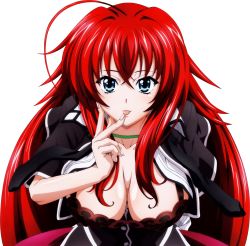 Rule 34 | 1girl, absurdres, ahoge, aqua eyes, bent over, black bra, bra, breasts, choker, cleavage, extraction, licking finger, green choker, high school dxd, highres, huge ahoge, large breasts, licking, long hair, red hair, rias gremory, school uniform, solo, tongue, tongue out, underwear, very long hair