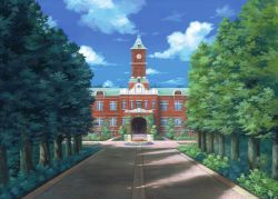 Rule 34 | blue sky, building, clock, clock tower, cloud, day, embodiment of scarlet devil, female focus, flower bed, ivy, miso pan, no humans, path, road, scarlet devil mansion, scenery, shade, sky, touhou, tower, tree