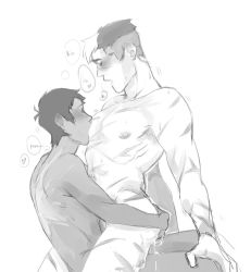Rule 34 | 2boys, anal, blush, dark skin, highres, hyakujuu-ou golion, lance (voltron), male focus, male penetrated, monochrome, multiple boys, muscular, nipples, nude, scar, sex, size difference, smaller dominant, tagme, takashi shirogane, voltron, yaoi