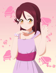 Rule 34 | 1girl, absurdres, artist name, artist request, bare shoulders, blush, breasts, brown eyes, cleavage, collarbone, dress, female focus, hair between eyes, hair ornament, hair ribbon, hairclip, half updo, highres, instrument, jewelry, long hair, looking at viewer, love live!, love live! school idol festival, love live! sunshine!!, medium breasts, miniskirt, necklace, orange eyes, parted lips, pearl necklace, petals, piano, piano print, pink background, pink dress, pink petals, pink ribbon, pink scrunchie, pink skirt, plaid, plaid dress, plaid skirt, pleated, pleated dress, pleated skirt, polka dot, polka dot scrunchie, red hair, ribbon, sakurauchi riko, sash, scrunchie, skirt, sleeveless, sleeveless dress, smile, solo, wrist scrunchie, yellow eyes