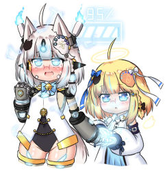 Rule 34 | + +, 2girls, :d, ahoge, animal ears, bailingxiao jiu, black bow, black leotard, blonde hair, blue bow, blue eyes, blue fire, blush, bow, braid, charging device, chestnut mouth, covered navel, cropped legs, cropped torso, detached sleeves, dress, drooling, electricity, fang, fire, fox hair ornament, gloves, glowing, glowing eyes, groin, hair bow, hair ornament, halo, horns, leotard, long sleeves, multiple girls, nose blush, open mouth, original, parted lips, puffy long sleeves, puffy sleeves, red-framed eyewear, saliva, side braid, silver hair, single braid, sleeveless, sleeveless dress, smile, tears, white dress, white gloves, white sleeves