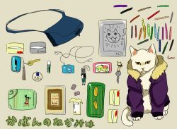 Rule 34 | animal, bag, cat, cellphone, crayon, earphones, handbag, jacket, key, charm (object), murata (pixiv49763), original, phone