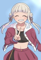 Rule 34 | 1girl, absurdres, arashi chisato, artist name, artist request, black shirt, blue sky, blush, breasts, buttons, cloud, collarbone, cropped jacket, day, double bun, drawstring, closed eyes, female focus, floating hair, hair bun, hair ribbon, hair tie, highres, hood, hooded jacket, hoodie, jacket, long hair, long sleeves, looking at viewer, love live!, love live! school idol festival, love live! superstar!!, miniskirt, nail, nail polish, outdoors, parted lips, pink nails, pink nails, plaid, plaid skirt, pleated, pleated skirt, red jacket, red skirt, ribbon, shirt, skirt, sky, smile, solo, sun, sunlight, twintails, v, wavy hair, white hair, white hoodie