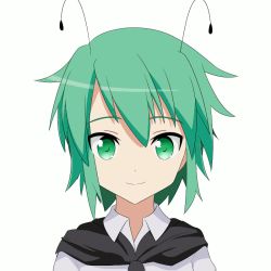 Rule 34 | 1girl, :d, ^ ^, androgynous, animated, animated gif, antennae, blinking, cape, cato (monocatienus), collared shirt, emofuri, expressions, closed eyes, eyes visible through hair, green eyes, green hair, looking at viewer, matching hair/eyes, md5 mismatch, open mouth, shirt, short hair, smile, solo, touhou, tsurime, ugoira, upper body, wriggle nightbug