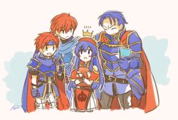 Rule 34 | 1girl, armor, bad id, bad twitter id, blue eyes, blue hair, cape, couple, dress, eliwood (fire emblem), father and daughter, father and son, fire emblem, fire emblem: the binding blade, fire emblem: the blazing blade, fire emblem heroes, hat, headband, hector (fire emblem), lilina (fire emblem), long hair, murabito ba, nintendo, red eyes, red hair, roy (fire emblem), short hair, simple background, smile