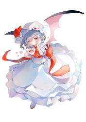 Rule 34 | 1girl, absurdres, bat wings, blouse, blue hair, bow, commentary, cup, flower, full body, hair between eyes, hat, hat ribbon, highres, holding, holding cup, long skirt, looking at viewer, mob cap, omodaka romu, open mouth, puffy short sleeves, puffy sleeves, red bow, red eyes, red footwear, red ribbon, remilia scarlet, ribbon, shirt, shoes, short hair, short sleeves, skirt, solo, sugar cube, teacup, teaspoon, touhou, waist bow, white hat, white legwear, white shirt, white skirt, wings