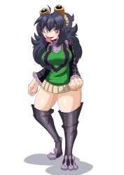 Rule 34 | 1girl, @ @, asui tsuyu, black hair, blush stickers, boku no hero academia, boots, breasts, cheeso art, creatures (company), full body, fusion, game freak, goggles, goggles on head, hex maniac (pokemon), highres, large breasts, long hair, long sleeves, long tongue, nintendo, open mouth, pokemon, pokemon xy, purple eyes, solo, standing, thick thighs, thigh boots, thighhighs, thighs, tongue, tongue out, transparent background