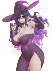 Rule 34 | 1girl, absurdres, breasts, creatures (company), game freak, hat, hex maniac (pokemon), highres, large breasts, long hair, melowh, nintendo, pokemon, pokemon xy, solo, thighs, witch hat