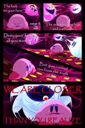 Rule 34 | 1boy, 1other, absurdres, blush stickers, comic, crying, crying with eyes open, drooling, evil smile, eye in mouth, highres, kirby, kirby: star allies, kirby (series), melting, melting eyes, nintendo, one-eyed, ooze, panicking, red eyes, red footwear, saliva, scared, smile, taunting, tears, the mad fanatic, transformation, trembling, void soul, void termina