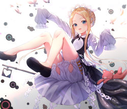 Rule 34 | 1girl, :d, abigail williams (fate), abigail williams (festival outfit) (fate), absurdres, arm up, black dress, black footwear, blonde hair, bloomers, blue eyes, blush, braid, butterfly hair ornament, commentary request, dress, fate/grand order, fate (series), forehead, gradient background, grey background, hair ornament, heart, heroic spirit chaldea park outfit, highres, key, knees up, long hair, long sleeves, official alternate costume, open mouth, outstretched arm, parted bangs, shirt, shoe soles, shoes, sidelocks, sleeveless, sleeveless dress, sleeves past fingers, sleeves past wrists, smile, solo, stuffed animal, stuffed toy, teddy bear, teeth, tentacles, underwear, upper teeth only, very long hair, white background, white bloomers, white shirt, xue lu