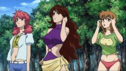 Rule 34 | 00s, 3girls, animated, animated gif, belt, bikini, breasts, brown hair, christina sierra, day, feldt grace, female pubic hair, green eyes, gundam, gundam 00, large breasts, long hair, multiple girls, navel, nipples, nude, nude filter, open clothes, open mouth, open shirt, outdoors, pink hair, pubic hair, sarong, shirt, shorts, slingshot swimsuit, sumeragi lee noriega, swimsuit, t-shirt, tankini, third-party edit, tree, twintails, zenra