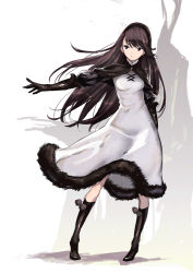 Rule 34 | 1girl, agnes oblige, black gloves, black hair, bravely default: flying fairy, bravely default (series), dress, gloves, hairband, long hair, outstretched arm, photoshop (medium), saitou masatsugu, sketch, solo