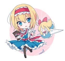 Rule 34 | 2girls, alice margatroid, artist name, ascot, bad id, bad pixiv id, blonde hair, blue dress, blue eyes, blush, book, bow, chibi, doll, dress, frilled ascot, frilled dress, frilled sash, frilled skirt, frills, full body, grimoire of alice, hair bow, hairband, holding, holding weapon, jewelry, lance, lolita hairband, mini person, minigirl, multiple girls, polearm, puppet rings, red bow, red hairband, red ribbon, ribbon, ring, sash, shanghai doll, short hair, short sleeves, skirt, string, touhou, weapon, yukimiya (parupunta)