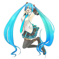 Rule 34 | armpits, blue eyes, blue hair, happy, hatsune miku, kuji, long hair, necktie, skirt, solo, thighhighs, twintails, vocaloid