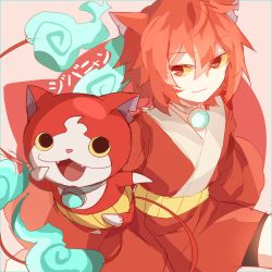 Rule 34 | 10s, 1boy, animal ears, bad id, bad pixiv id, cat, cat ears, character name, colored sclera, flame-tipped tail, haramaki, jibanyan, male focus, multiple tails, notched ear, personification, red hair, shouen kigashi, solo, tail, two tails, yellow sclera, traditional youkai, youkai watch