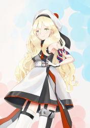 Rule 34 | 1girl, bao (artist), belt, beret, blonde hair, breasts, dress, gloves, green eyes, hat, highres, kantai collection, long hair, looking at viewer, mole, mole under eye, mole under mouth, multicolored clothes, multicolored dress, multicolored gloves, multicolored legwear, multicolored scarf, richelieu (kancolle), scarf, smile, solo, strapless, strapless dress, thighhighs