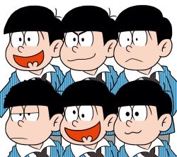 Rule 34 | 10s, 6+boys, :&lt;, :3, akatsuka fujio (style), black hair, brothers, cross-eyed, formal, heart, heart in mouth, highres, jitome, male focus, matsuno choromatsu, matsuno ichimatsu, matsuno jyushimatsu, matsuno karamatsu, matsuno osomatsu, matsuno todomatsu, messy hair, multiple boys, necktie, osomatsu-kun, osomatsu-san, parody, sextuplets, siblings, simple background, soramame (08050625158), style parody, suit, upper body, white background