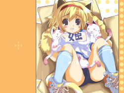 Rule 34 | 1girl, animal ears, animal hands, box, breast sucking, breast sucking through clothes, breasts, buruma, cardboard box, cat, cat ears, covered erect nipples, gym uniform, in box, in container, large breasts, original, oshiki hitoshi, shirt, solo, wallpaper, wet, wet clothes, wet shirt