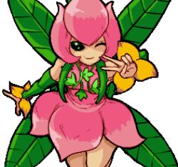 Rule 34 | 1girl, digimon, flower, lilimon, lowres, marvel vs. capcom, marvel vs. capcom 2, monster girl, one eye closed, parody, plant girl, solo, style parody, wings, wink