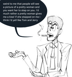 Rule 34 | 1boy, arsene lupin iii, cigarette, english text, greyscale, highres, jacket, long sleeves, lupin iii, male focus, monochrome, necktie, open clothes, open jacket, open mouth, parody, simple background, smoke, smoking, solo, victor (paleimitatorz), white background