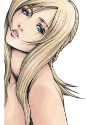 Rule 34 | 1girl, against wall, aya brea, blonde hair, blue eyes, breasts, lips, long hair, nomura tetsuya, nude, official art, parasite eve, solo, square enix