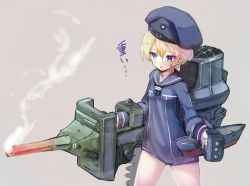 Rule 34 | 10s, 1girl, blue eyes, blush, clothes writing, dress, glowing, glowing weapon, grey background, hat, kantai collection, md5 mismatch, open mouth, resized, sailor dress, sailor hat, short hair, silver hair, solo, sumisu (mondo), weapon, z1 leberecht maass (kancolle)