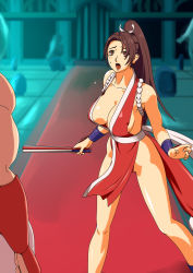 Rule 34 | 1girl, breasts, cleavage, fatal fury, highres, iehay, large breasts, ponytail, revealing clothes, shiranui mai