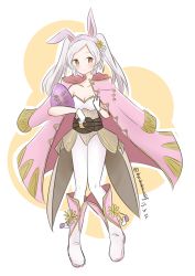 Rule 34 | 1girl, absurdres, adapted costume, animal ears, belt, boots, breasts, cleavage, closed mouth, dated, easter egg, egg, fake animal ears, fire emblem, fire emblem awakening, fire emblem heroes, full body, gloves, highres, holding, hyakukawa509, medium breasts, nintendo, rabbit ears, robin (female) (fire emblem), robin (fire emblem), simple background, smile, solo, twintails, twitter username, white gloves, white hair