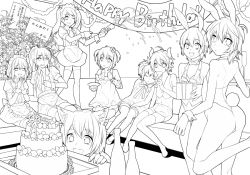 Rule 34 | 6+boys, animal ears, ass, bad id, bad pixiv id, bottle, cake, crossdressing, cup, dress, drinking glass, closed eyes, fake animal ears, food, gift, greyscale, happy birthday, horns, knees together feet apart, leg up, lineart, looking back, maid, maid headdress, makuro, male focus, male playboy bunny, midriff, monochrome, multiple boys, navel, necktie, one eye closed, open mouth, original, own hands together, pantyhose, parted lips, party popper, playboy bunny, ponytail, rabbit ears, sitting, sleeping, smile, streamers, thighhighs, translation request, trap, two side up, wine glass, wink, wrist cuffs, zettai ryouiki