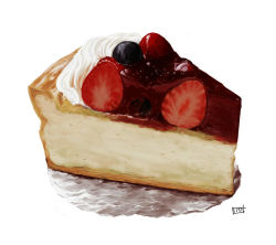Rule 34 | cake, cake slice, food, food focus, fruit, itou yuuji, no humans, original, realistic, signature, simple background, strawberry, white background