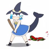 Rule 34 | 1girl, animated, bare arms, bare shoulders, baseball bat, black hair, blindfold, blue dress, blue hair, bow, bowtie, cetacean tail, commentary request, common dolphin (kemono friends), dorsal fin, dress, fins, fish tail, food, fruit, holding, holding baseball bat, kemono friends, legs apart, looping animation, multicolored hair, sailor collar, short hair, simple background, smile, solo, standing, suikawari, tail, tail slapping, taro (tontaro), video, watermelon, white background, white hair, yellow bow, yellow bowtie