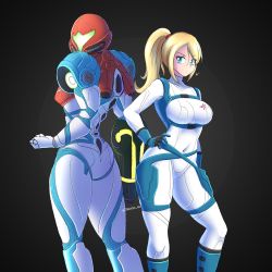 Rule 34 | 1girl, absurdres, adapted costume, arm cannon, armor, blonde hair, blue eyes, breasts, glowing, gun, helmet, highres, jarckius, large breasts, long hair, looking at viewer, metroid, metroid dread, mole, mole under mouth, nintendo, ponytail, power armor, power suit, samus aran, science fiction, simple background, solo, thumbs up, visor, weapon, zero suit