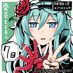 Rule 34 | 1girl, 2016, 7-tan, bandages, blue eyes, blue hair, blush, company name, copyright name, countdown, finger counting, flower, hairband, mary skelter, matching hair/eyes, nanameda kei, official art, rose, sleeping beauty (mary skelter), solo