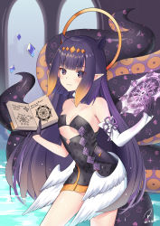 Rule 34 | 1girl, absurdres, ao-chan (ninomae ina&#039;nis), artist request, bare shoulders, black gloves, blunt bangs, book, commentary, cowboy shot, crystal, dated, flat chest, gloves, heart, heart print, highres, hololive, hololive english, long hair, looking at viewer, low wings, magic circle, mole, mole under eye, ninomae ina&#039;nis, ninomae ina&#039;nis (1st costume), open book, pointy ears, purple eyes, purple hair, smile, tentacle hair, tentacles, virtual youtuber, wings