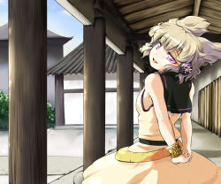 Rule 34 | 1girl, arms behind back, byoin, female focus, headphones, looking at viewer, looking back, purple hair, smile, solo, touhou, toyosatomimi no miko