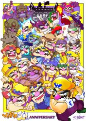 Rule 34 | &gt; &lt;, 1boy, absurdres, animal costume, anniversary, arm up, arms up, baby wario, bandana, beanie, beret, bicorne, black eyes, blue bodysuit, blue eyes, blue jacket, blue shirt, blue skin, bodysuit, border, bow, bowtie, breath weapon, breathing fire, brown hair, brown headwear, buttons, canvas (object), cape, castle, character name, cleft chin, clenched hand, clenched teeth, closed mouth, coat, collared cape, collared shirt, colored skin, colored tongue, commentary request, cowboy hat, dated, demon costume, demon horns, demon wings, denim, denim jacket, diving mask, dr. mario (game), dr. mario world, dr. wario, dragon costume, dragon hat, easel, electricity, facial hair, fake horns, fangs, fat, fat man, fedora, fingerless gloves, fire, flag, flying, food, fruit, glasses, gloves, glowing, glowing eyes, goggles, goggles on headwear, green-framed eyewear, green footwear, grin, hands up, hat, head mirror, helmet, highres, holding, holding food, holding racket, holding sword, holding weapon, horned helmet, horns, jacket, lab coat, lapels, long sleeves, looking at viewer, magnet, mario (series), mario golf, mario kart, mario kart tour, mario tennis, mario tennis aces, mask, multiple views, mustache, necktie, nintendo, official alternate costume, omu (sinsindan), open clothes, open jacket, open mouth, outside border, outstretched arm, outstretched arms, overalls, pants, parted lips, pink bodysuit, pirate hat, pocket, pointy ears, pot on head, purple bandana, purple cape, purple gloves, purple overalls, purple pants, purple tongue, racket, red eyes, red headwear, red horns, red jacket, red wings, shirt, shoes, short hair, short sleeves, signature, silhouette, skull print, sleeveless, sleeveless jacket, smile, snorkel, space helmet, spiked hair, spiked wings, spread arms, strawberry, super mario land 2, superhero costume, sweatdrop, sword, teeth, tennis racket, tongue, top hat, v-shaped eyebrows, vampire, virtual boy wario land, visor cap, wario, wario-man, wario bug, wario deluxe, wario land, wario land ii, wario land 3, wario land 4, wario land ii, wario master of disguise, warioware, weapon, white border, white coat, white headwear, wings, yellow bow, yellow bowtie, yellow gloves, yellow headwear, yellow jacket, yellow necktie, yellow shirt
