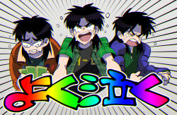 Rule 34 | &gt; &lt;, 1boy, black hair, black shirt, bomber jacket, brown jacket, card, chromatic aberration, commentary request, crying, crying with eyes open, emphasis lines, facial scar, gloom (expression), green shirt, highres, inudori, itou kaiji, jacket, kaiji, long hair, long sleeves, looking at viewer, male focus, medium bangs, open clothes, open jacket, open mouth, open shirt, parted bangs, plaid, plaid shirt, playing card, purple jacket, rainbow text, scar, scar on cheek, scar on face, shirt, short sleeves, tears, teeth, translation request, undershirt, upper body, upper teeth only