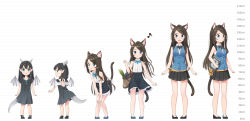 Rule 34 | 2girls, :d, :o, absurdres, aina (mao lian), animal ear fluff, animal ears, arms at sides, bag, bare arms, bare shoulders, black bow, black dress, black footwear, black hair, black neckwear, black skirt, blue bow, blue eyes, blue footwear, blue neckwear, blue vest, blush, book, bow, bowtie, brown footwear, brown hair, cat ears, cat tail, child, closed mouth, collared shirt, dot nose, dragon girl, dragon horns, dragon tail, dragon wings, dress, from behind, full body, hands on own knees, height chart, high-waist skirt, highres, holding, holding book, horns, long hair, looking at viewer, looking back, mao lian (nekokao), miniskirt, multiple girls, multiple views, musical note, open mouth, original, pigeon-toed, pleated skirt, pointy ears, pouch, shirt, shoes, sideways glance, skirt, sleeveless, sleeveless shirt, slit pupils, smile, standing, tail, tail raised, very long hair, vest, white shirt, wind, wind lift, wing collar, wings