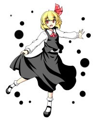 Rule 34 | 1girl, blonde hair, hair ribbon, isaki (gomi), long sleeves, open mouth, red eyes, ribbon, rumia, shirt, skirt, smile, solo, touhou, vest