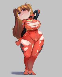 Rule 34 | 1girl, :3, absurdres, blue eyes, blush, bodysuit, bow, breasts, brown hair, chibi, cleavage, curvy, evangelion: 3.0+1.0 thrice upon a time, female focus, full body, hair between eyes, highres, huge breasts, long hair, looking at viewer, neon genesis evangelion, plugsuit, rebuild of evangelion, red bodysuit, red bow, shadow, shiny clothes, shiny skin, shortstack, skindentation, smile, solo, souryuu asuka langley, thesweetsoul, thick thighs, thighs, torn bodysuit, torn clothes, twintails, very long hair, wardrobe malfunction, wide hips