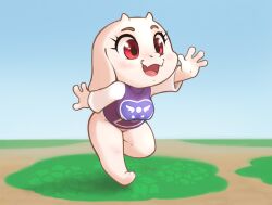 Rule 34 | 1girl, ajin (ajinhdremix), animal crossing, animal ears, animal feet, arm up, artist name, blue sky, blush, body fur, bottomless, breasts, chibi, chibi only, dated, day, fangs, feet, female focus, furry, furry female, goat ears, goat girl, goat horns, gradient sky, grass, happy, horns, leg up, legs, long sleeves, medium breasts, nintendo, nose blush, open mouth, outdoors, outstretched arm, purple shirt, raglan sleeves, red eyes, shirt, shortstack, signature, skin fangs, sky, smile, solo, standing, standing on one leg, thick thighs, thighs, toriel, turtleneck shirt, undertale, waving, white fur, white horns, white sleeves, wide-eyed